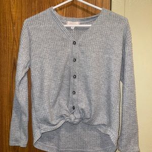 Girls walking on sunshine sweater gray long sleeve waffle knit
